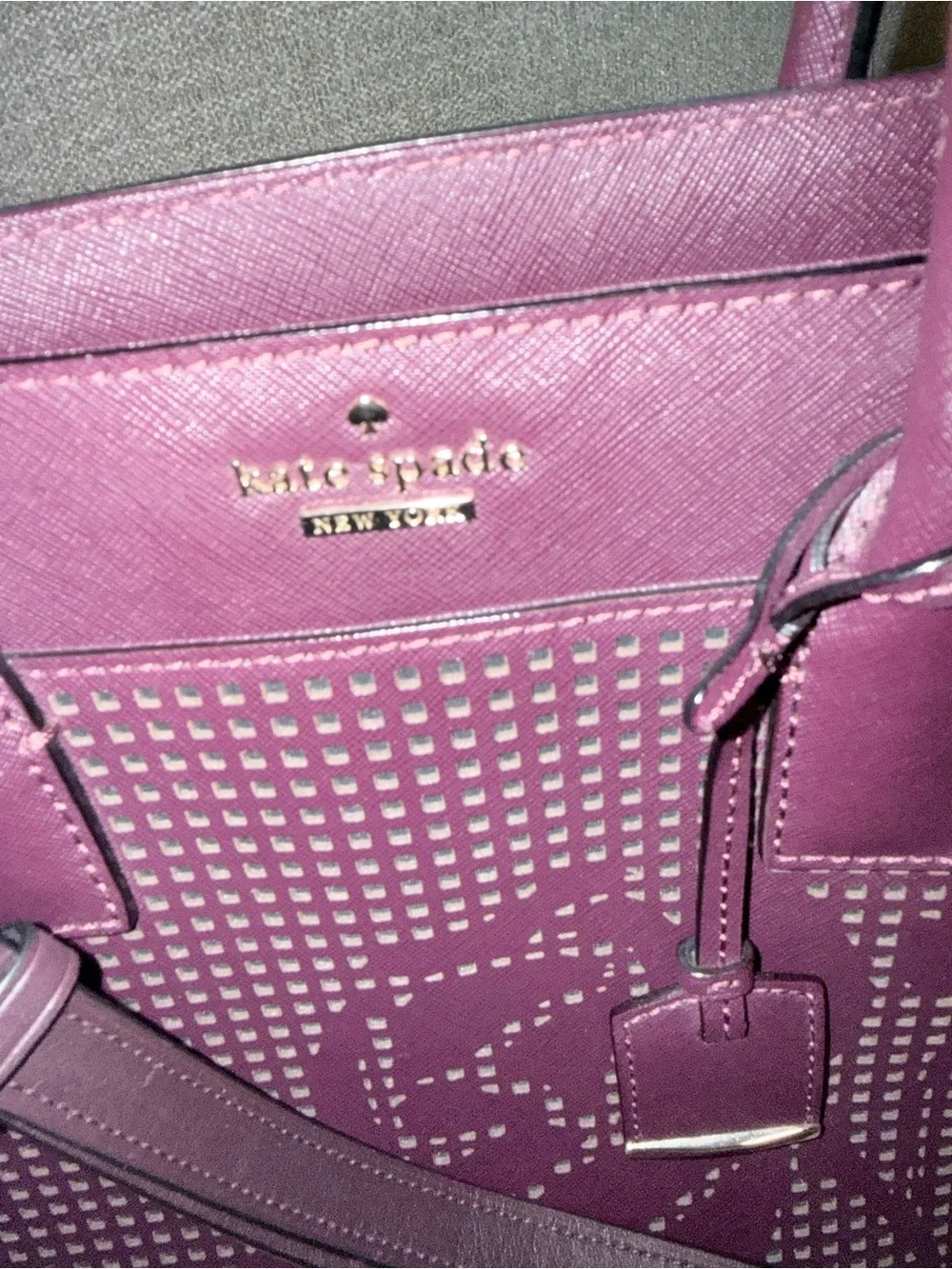 Kate Spade Plum Perforated Leather Satchel with Crossbody Strap